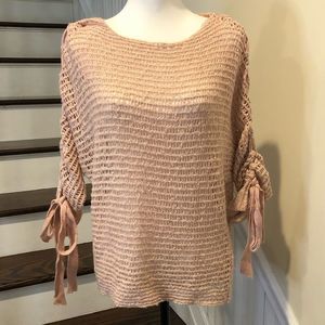 DREAMER Pink Open Knit Lace Up Sleeves With Bows Sz Small